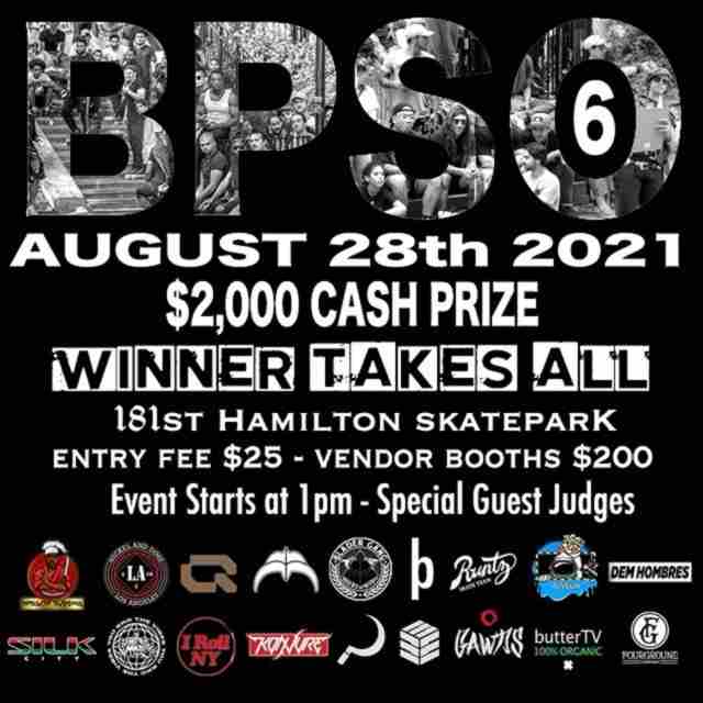 BPSO 6 - The Boschi Pope Skate off, 2021 Edition - Hamilton Skatepark, August 28 - Flyer